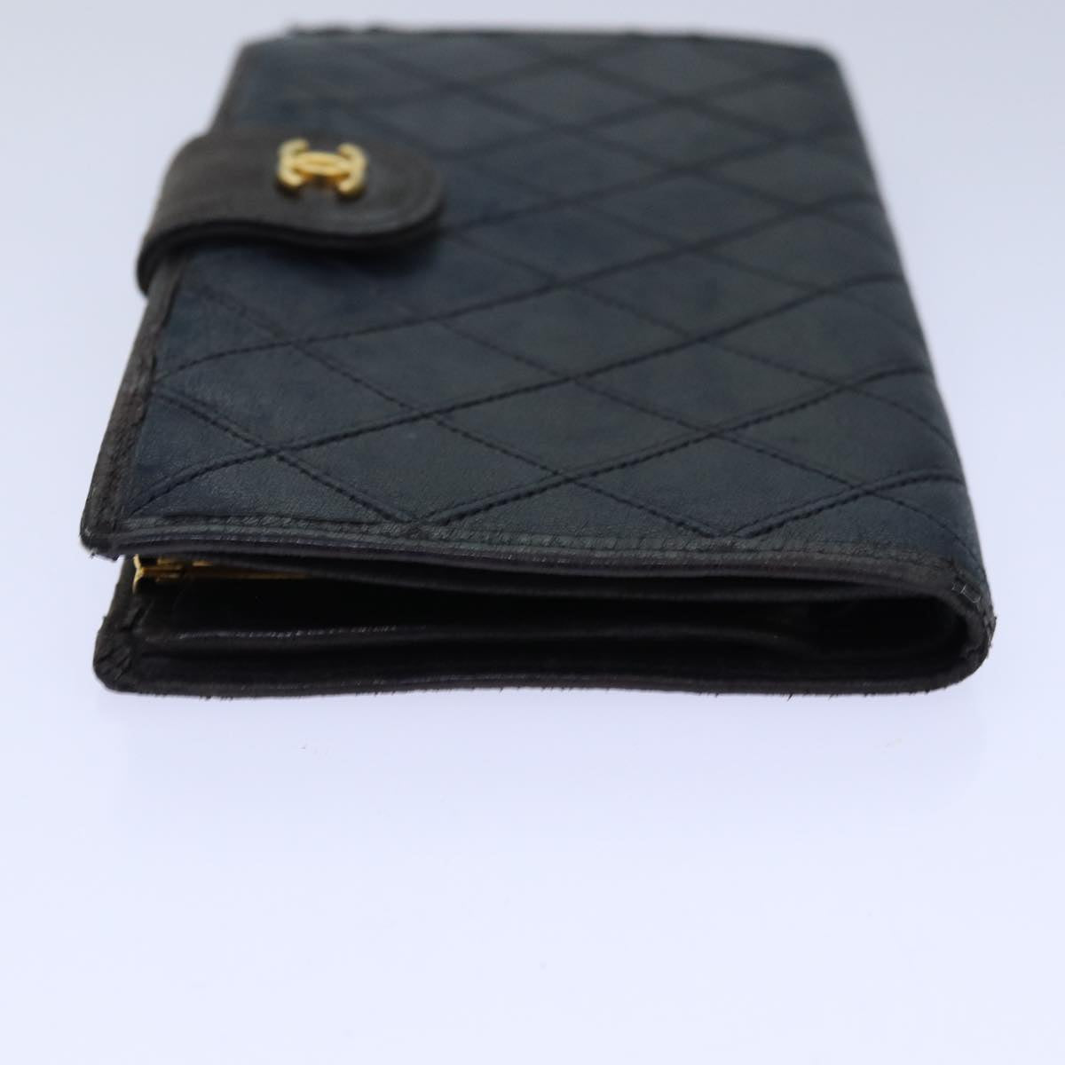 CHANEL Bicolore Wallet Lamb Skin Black Gold CC Auth bs16760