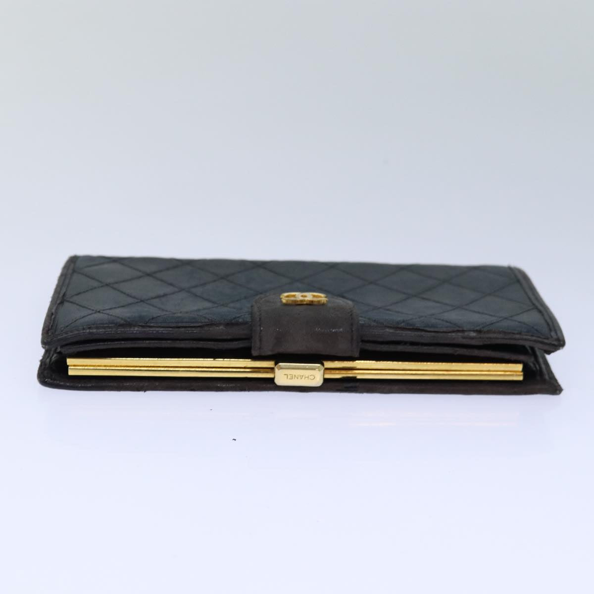 CHANEL Bicolore Wallet Lamb Skin Black Gold CC Auth bs16760