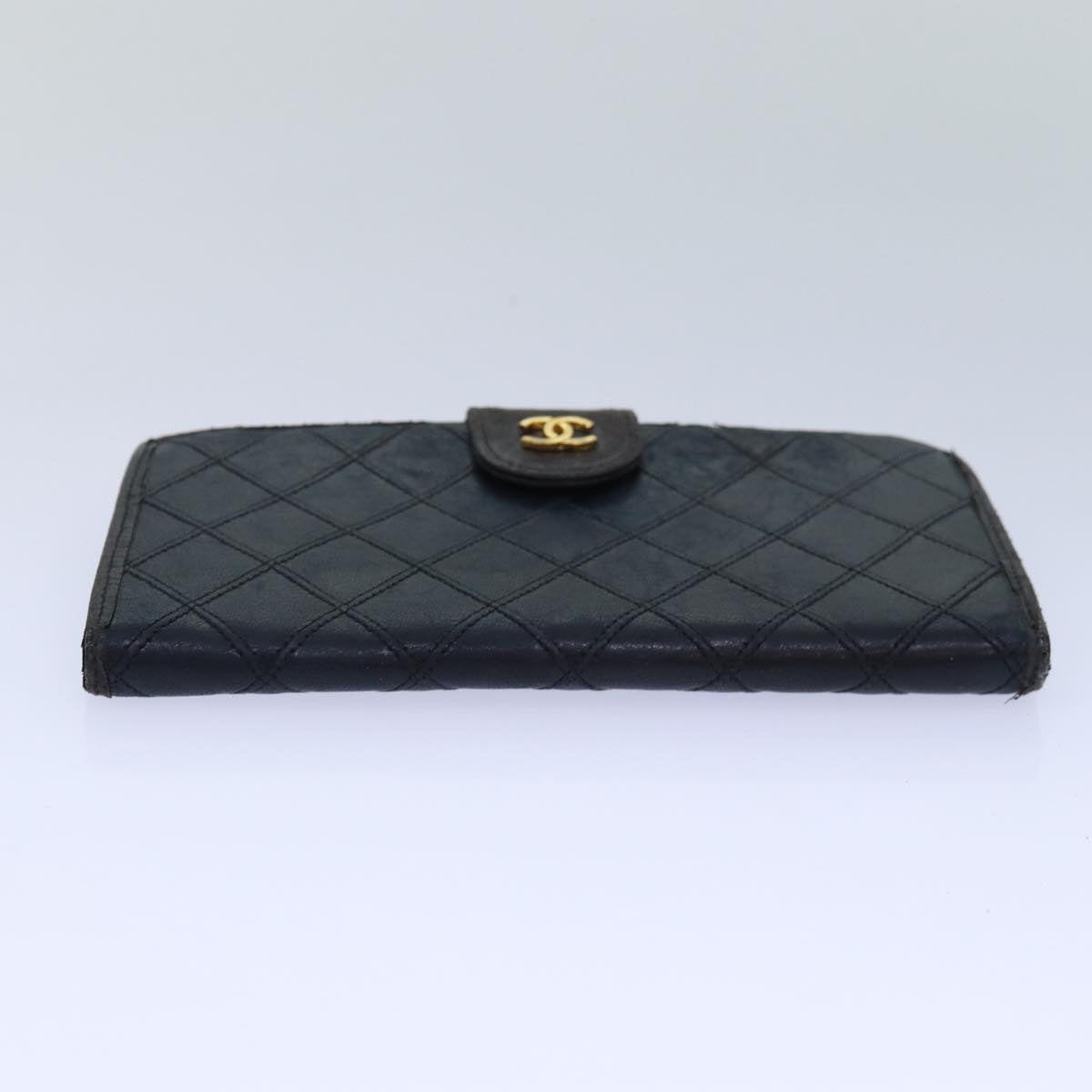 CHANEL Bicolore Wallet Lamb Skin Black Gold CC Auth bs16760