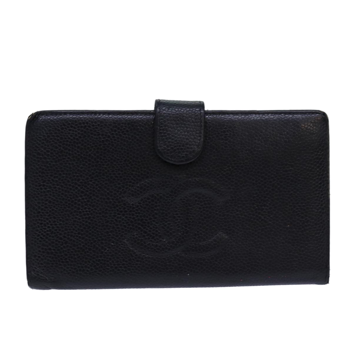 CHANEL COCO Mark Wallet Caviar Skin Black Gold CC Auth bs16761