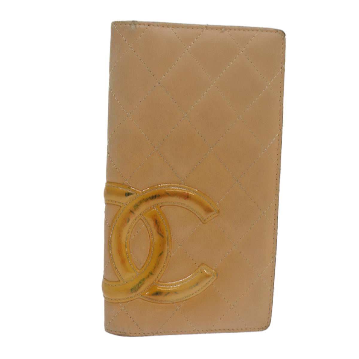 CHANEL Cambon Line Matelasse Long Wallet Leather Beige CC Auth bs16763