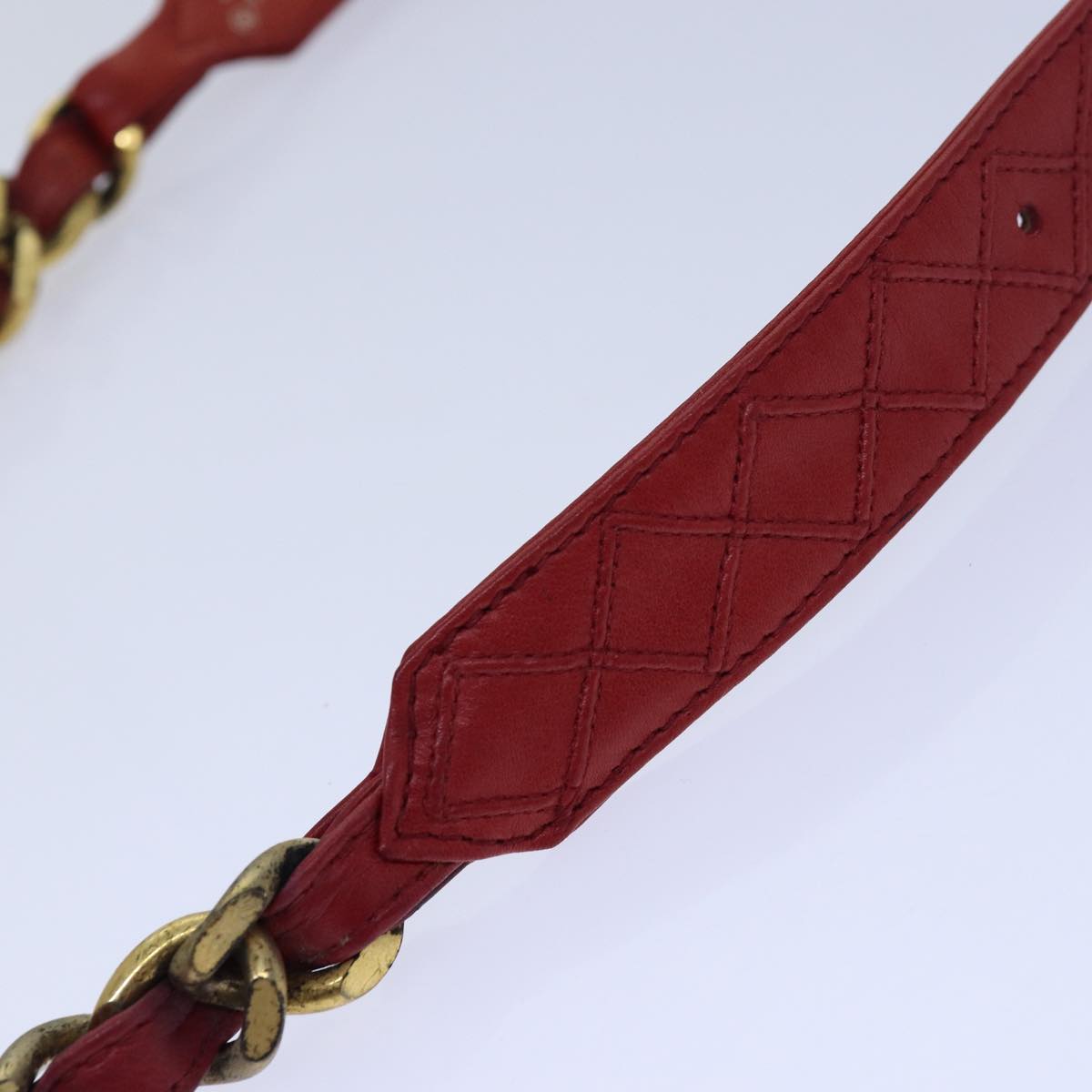 CHANEL Bicolore Chain Belt Leather metal 26.8""-28.7"" Red Gold CC Auth bs16764