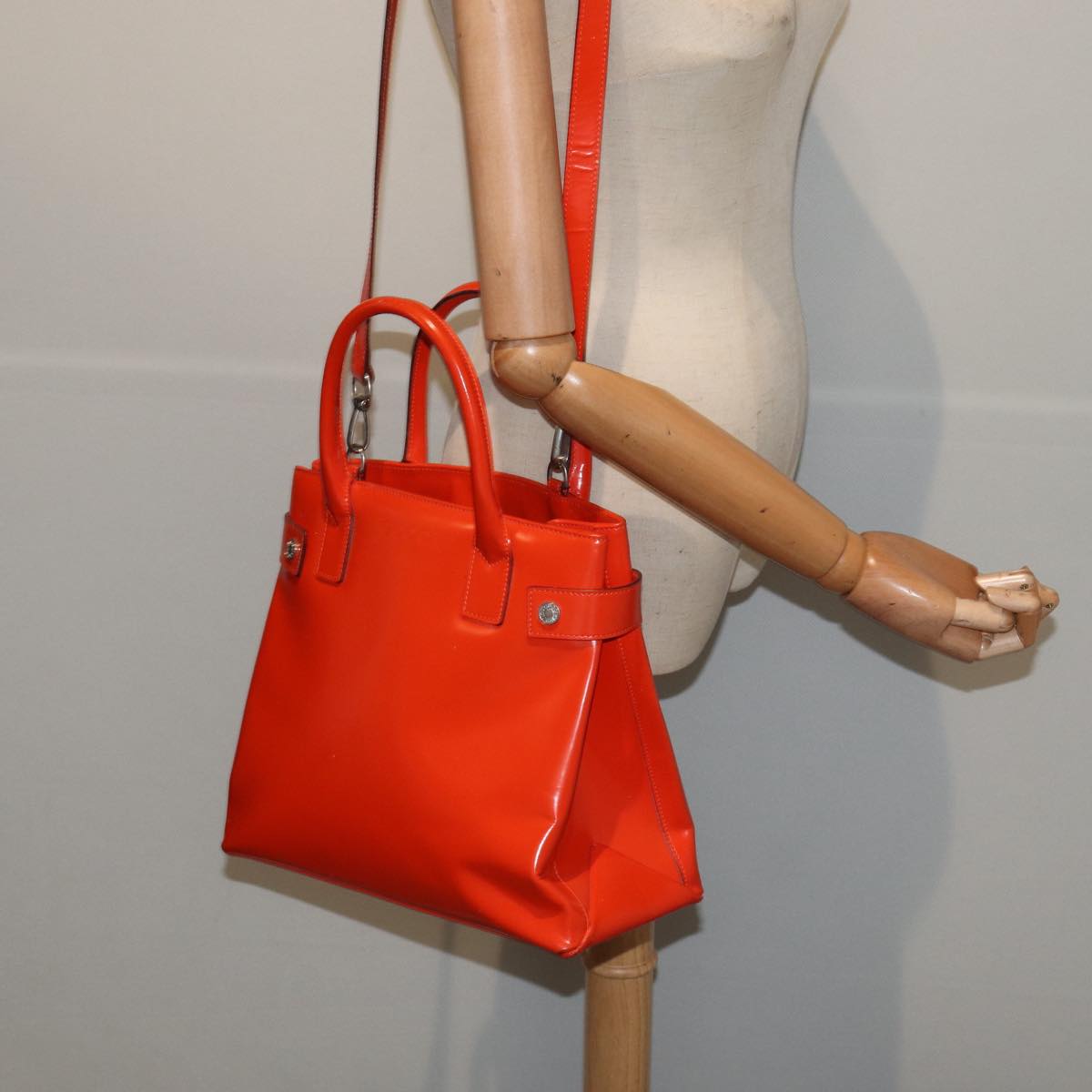 GUCCI Hand Bag Patent leather 2way Orange Auth bs16767