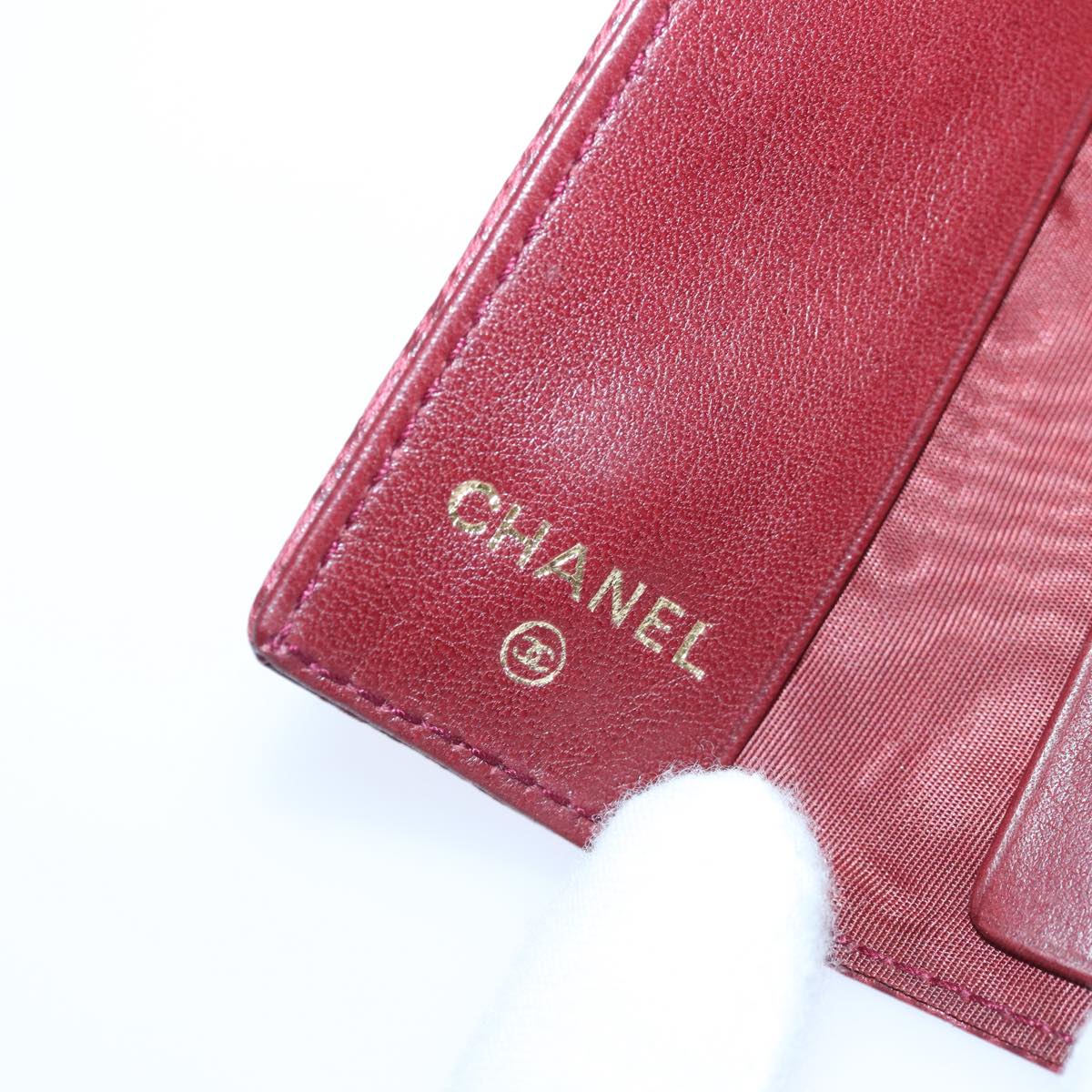 CHANEL COCO Mark Key Case Caviar Skin Red Gold CC Auth bs16769