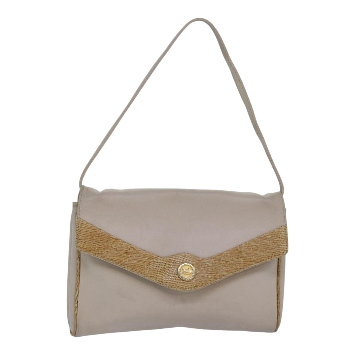 CELINE Hand Bag Leather Beige Auth bs16776