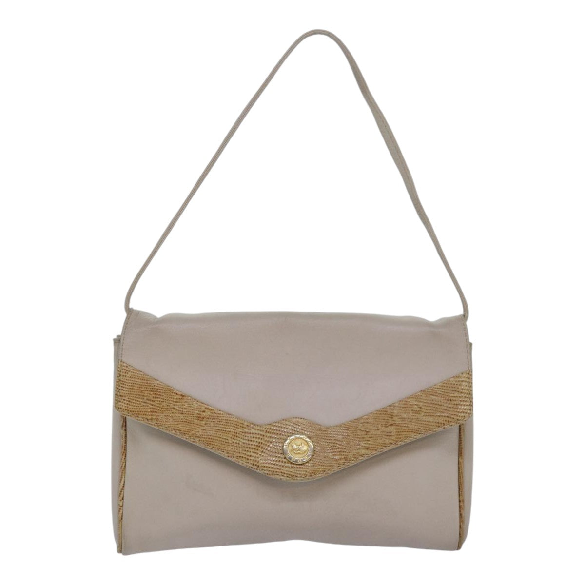 CELINE Hand Bag Leather Beige Auth bs16776