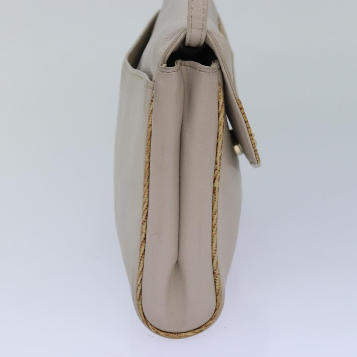 CELINE Hand Bag Leather Beige Auth bs16776