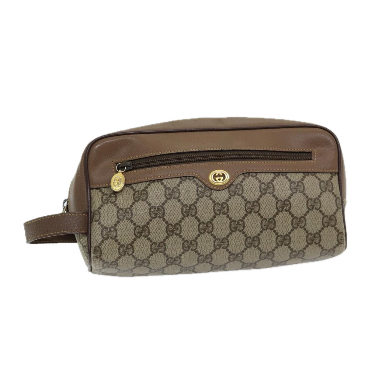 GUCCI GG Canvas Clutch Bag PVC Leather Beige Auth bs16777