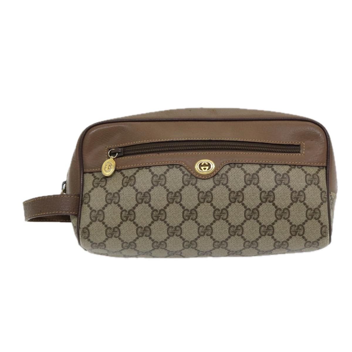 GUCCI GG Canvas Clutch Bag PVC Leather Beige Auth bs16777