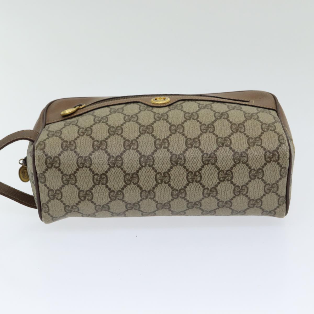 GUCCI GG Canvas Clutch Bag PVC Leather Beige Auth bs16777