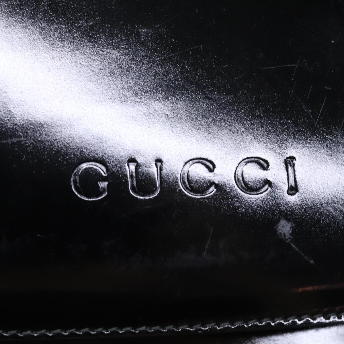 GUCCI Bamboo Shoulder Bag Patent leather Black Auth bs16780