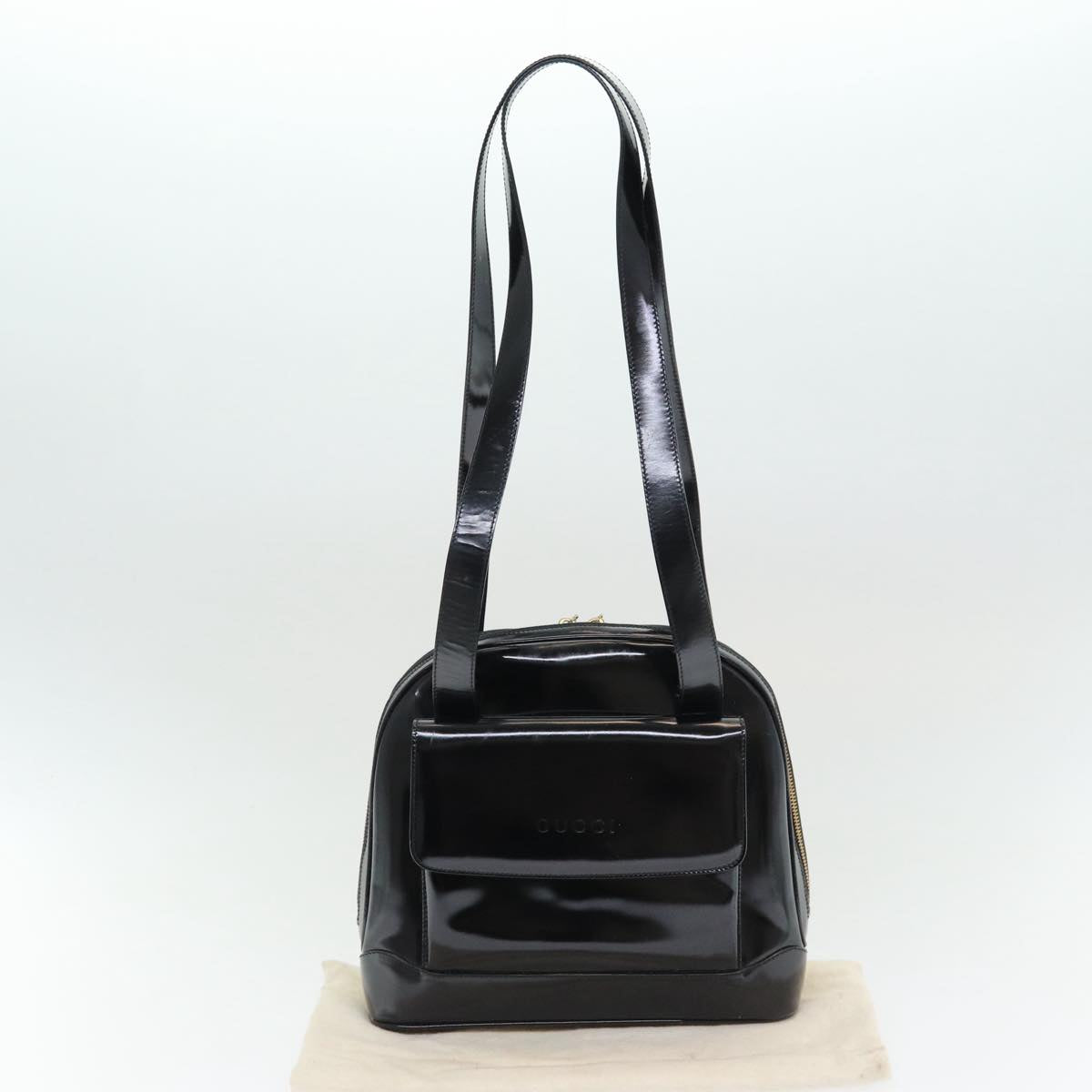 GUCCI Bamboo Shoulder Bag Patent leather Black Auth bs16780