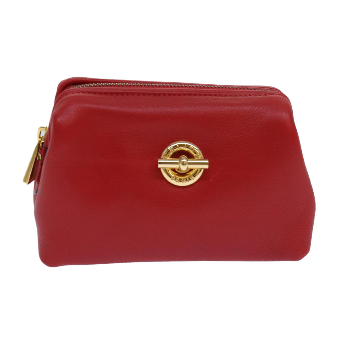 CELINE Pouch Leather Red Gold Auth bs16782