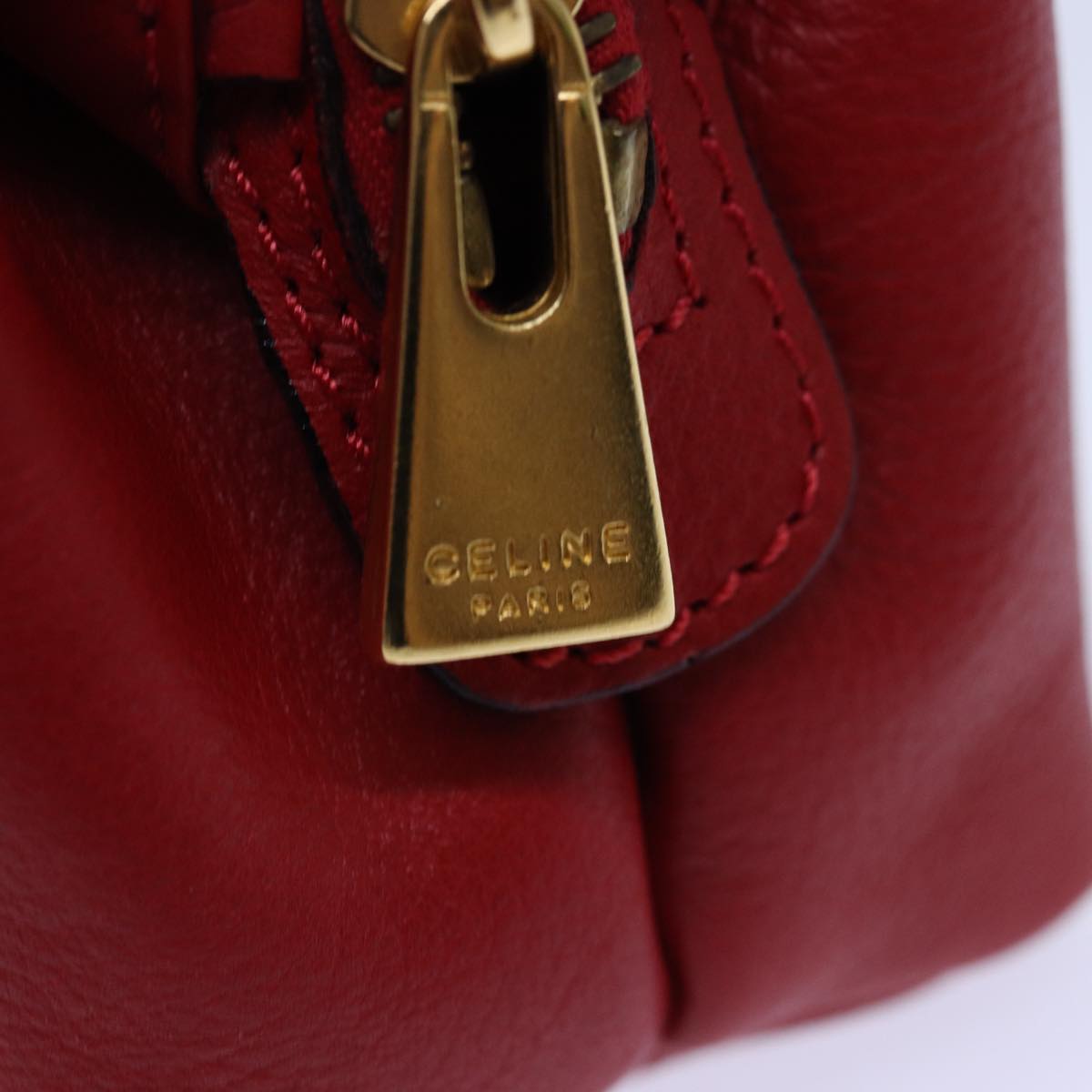 CELINE Pouch Leather Red Gold Auth bs16782