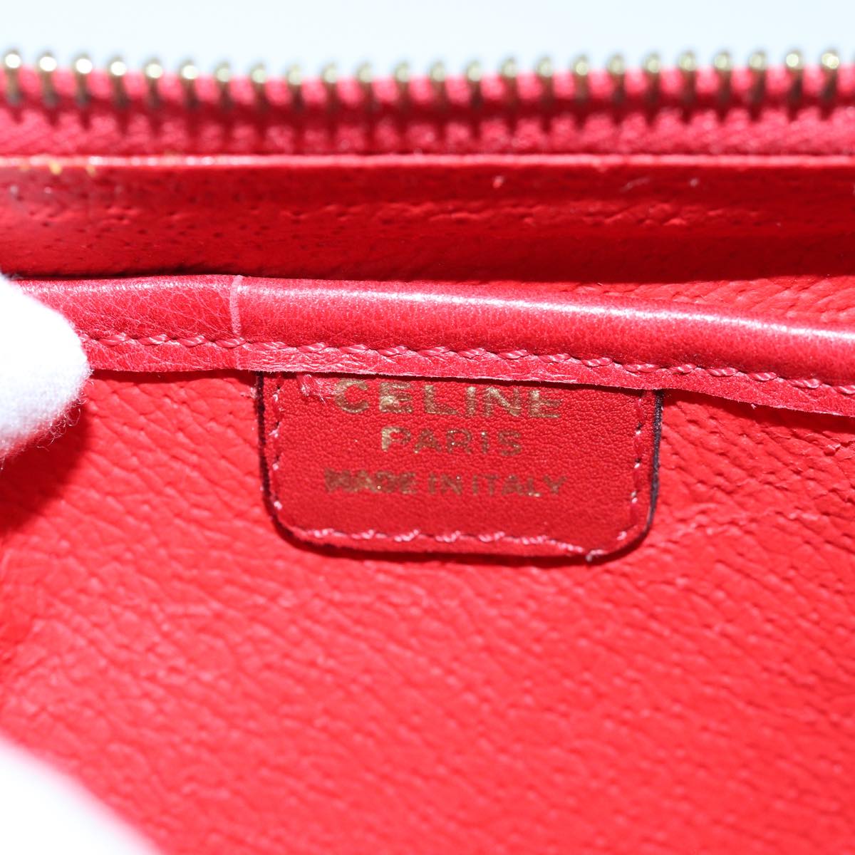 CELINE Pouch Leather Red Gold Auth bs16782