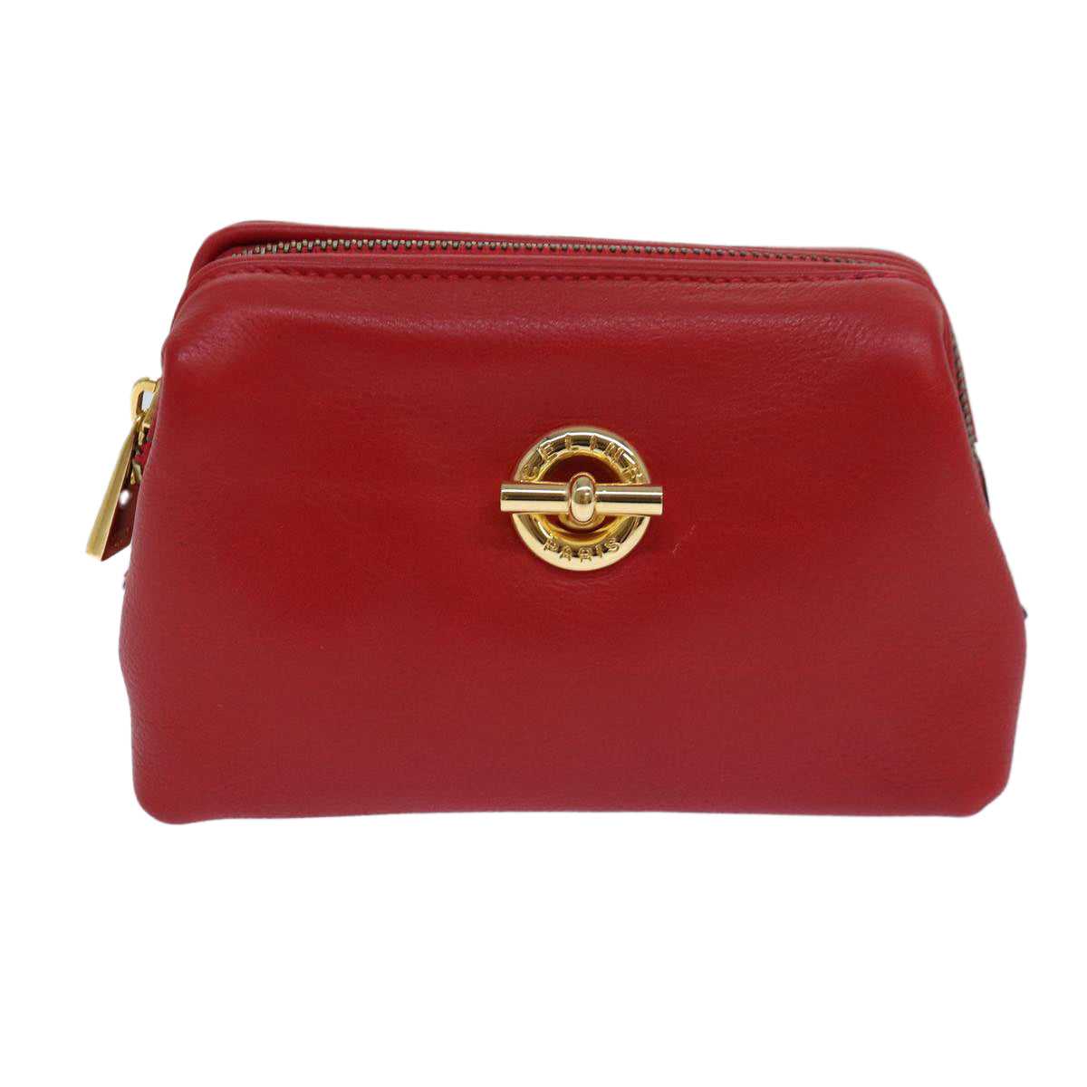 CELINE Pouch Leather Red Gold Auth bs16782