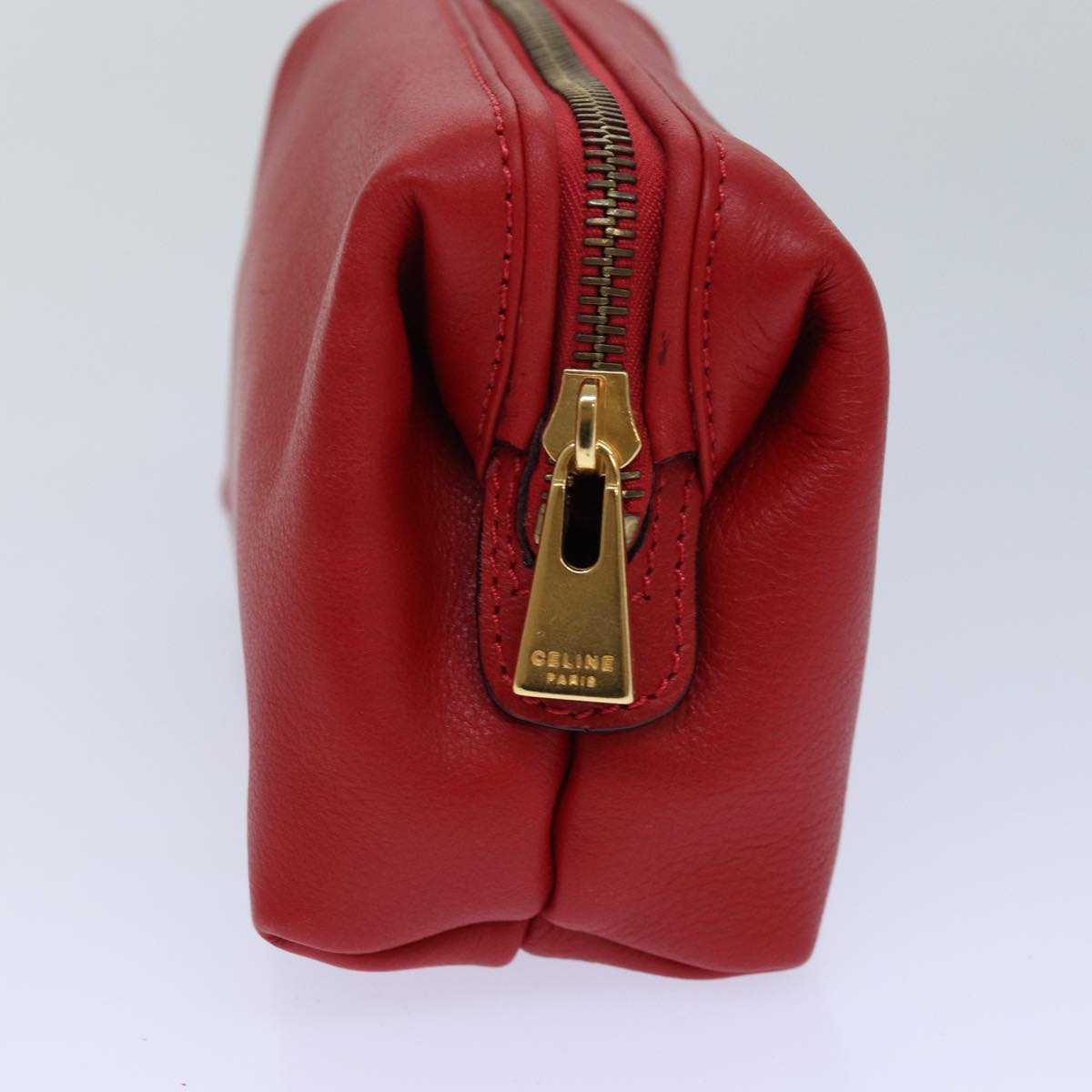 CELINE Pouch Leather Red Gold Auth bs16782