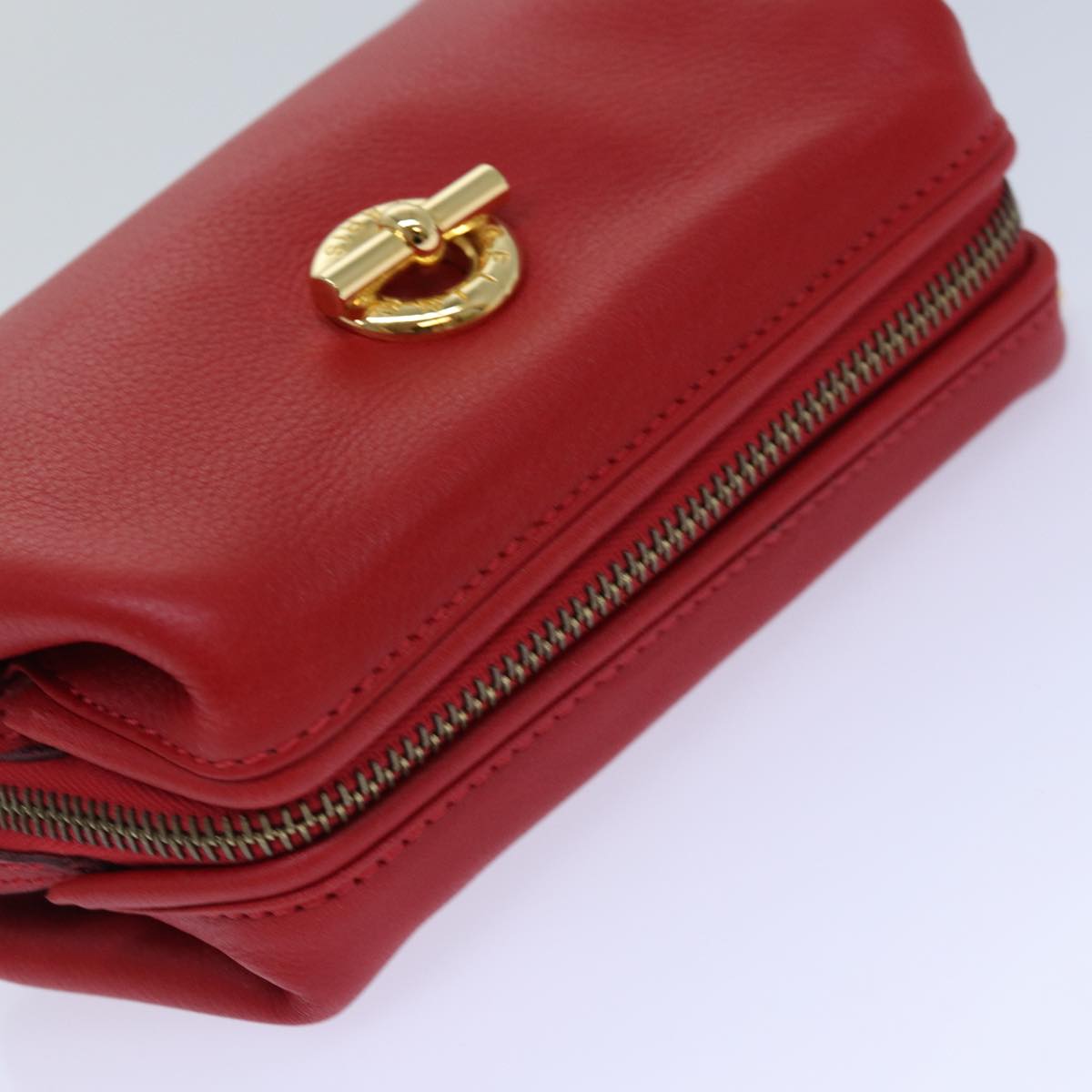 CELINE Pouch Leather Red Gold Auth bs16782