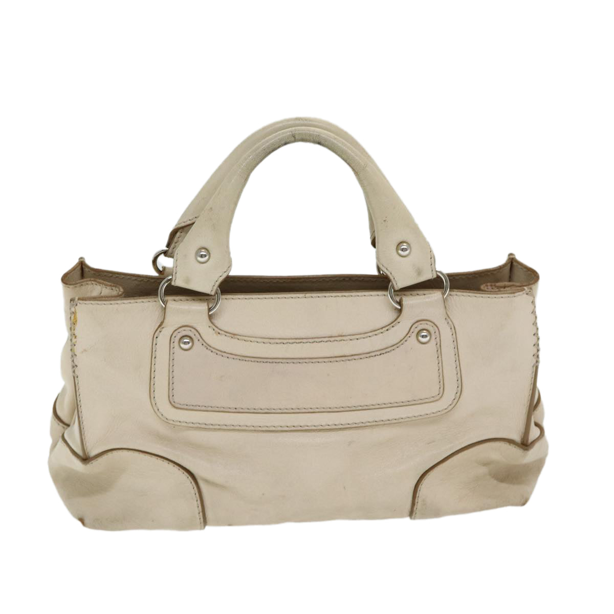 CELINE Boogie bag Hand Bag Leather Beige Silver Auth bs16783 - 0