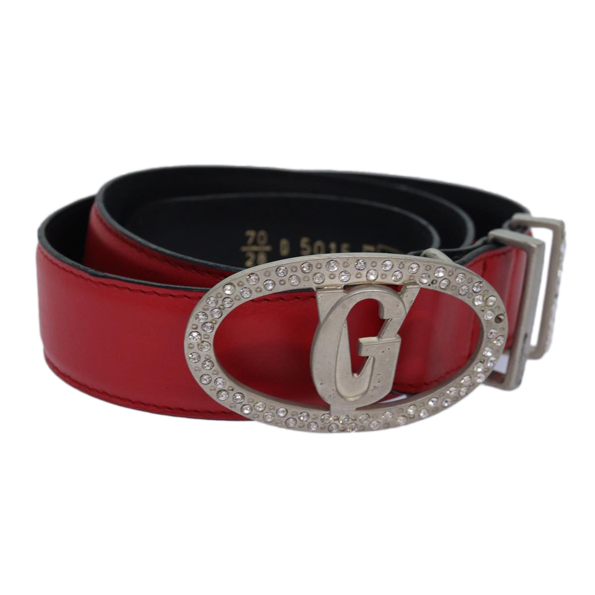 VERSACE Belt Leather metal 26.4""-28.3"" Red Auth bs16788