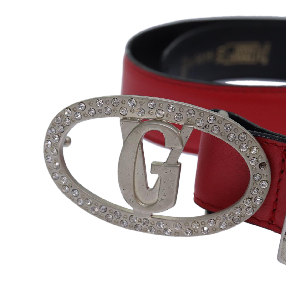 VERSACE Belt Leather metal 26.4""-28.3"" Red Auth bs16788 - 0