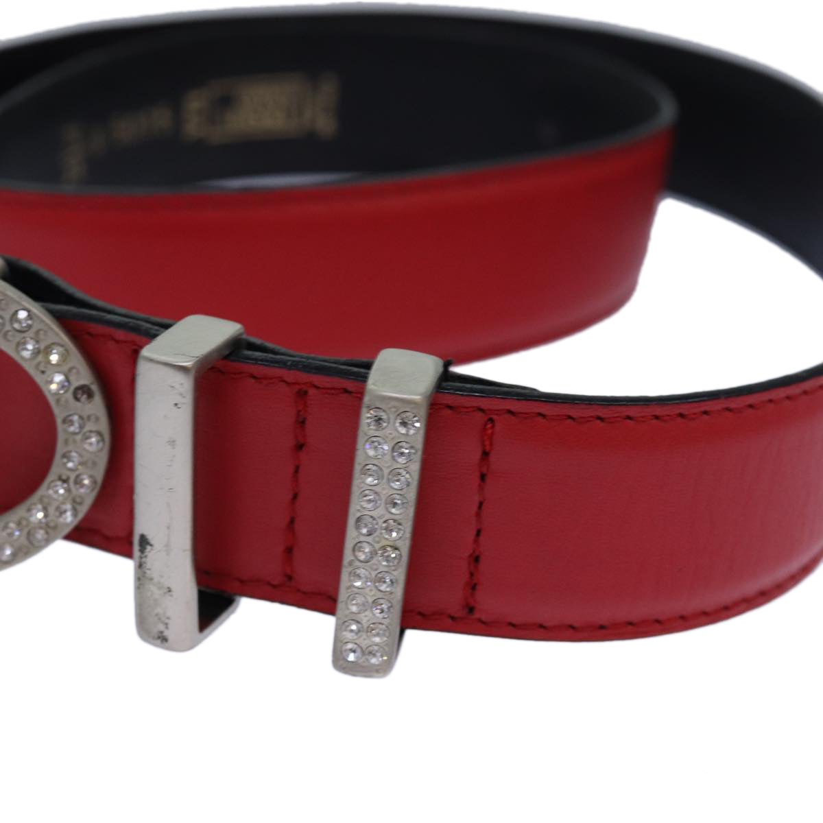 VERSACE Belt Leather metal 26.4""-28.3"" Red Auth bs16788