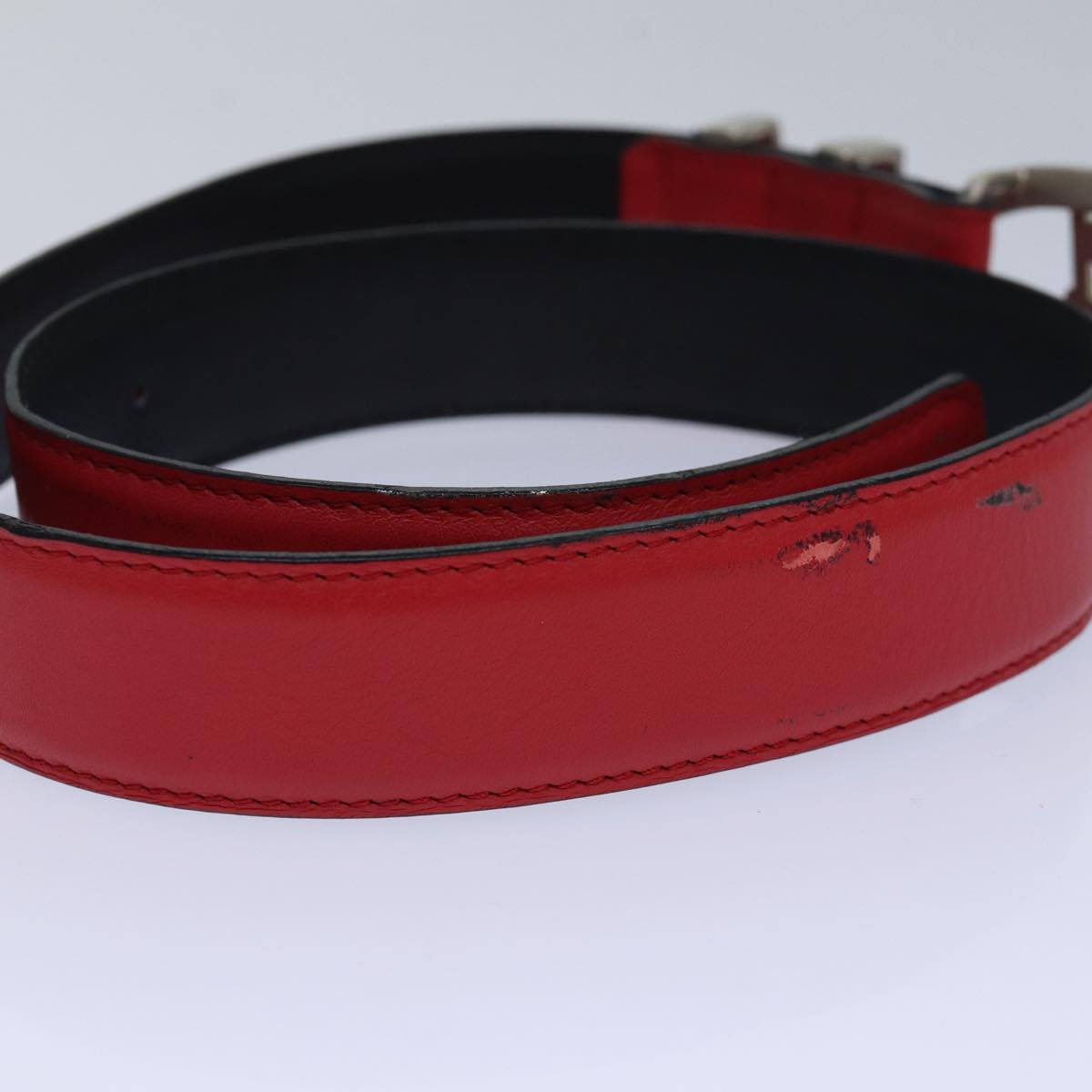 VERSACE Belt Leather metal 26.4""-28.3"" Red Auth bs16788