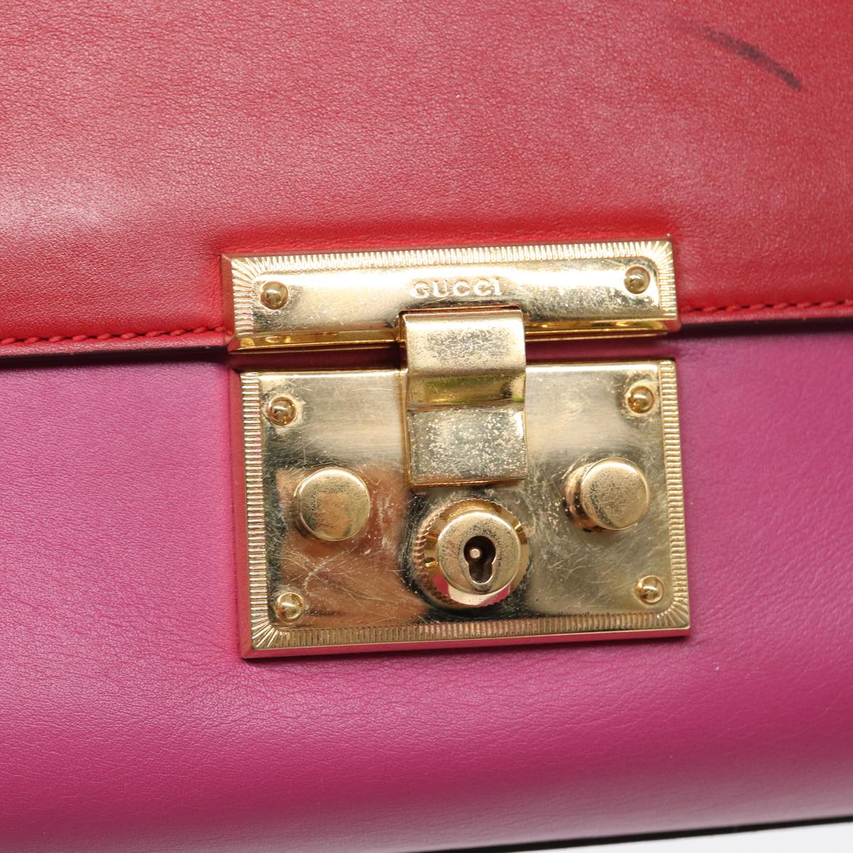 GUCCI Padlock Chain Shoulder Bag Leather Red Pink Auth bs16789