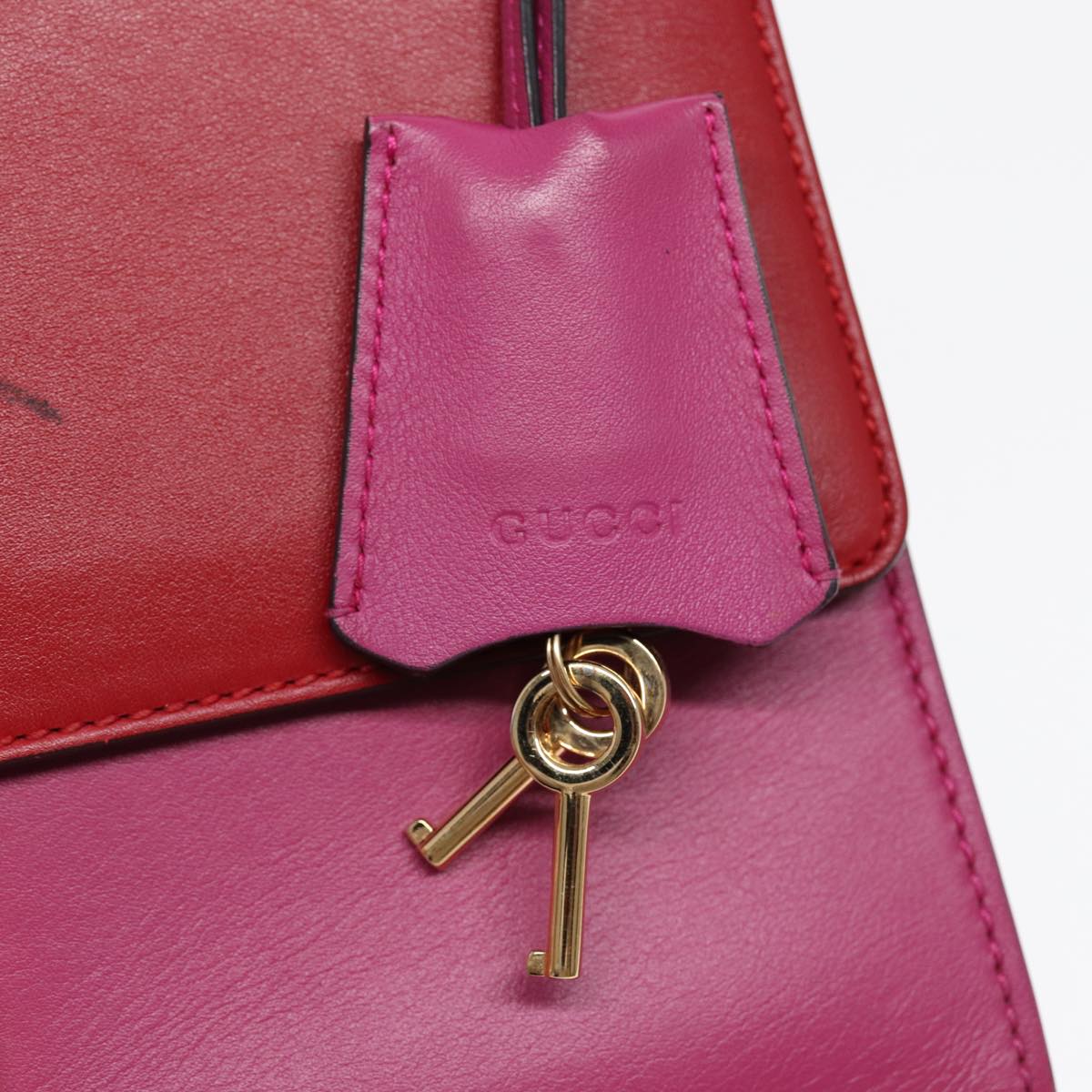 GUCCI Padlock Chain Shoulder Bag Leather Red Pink Auth bs16789