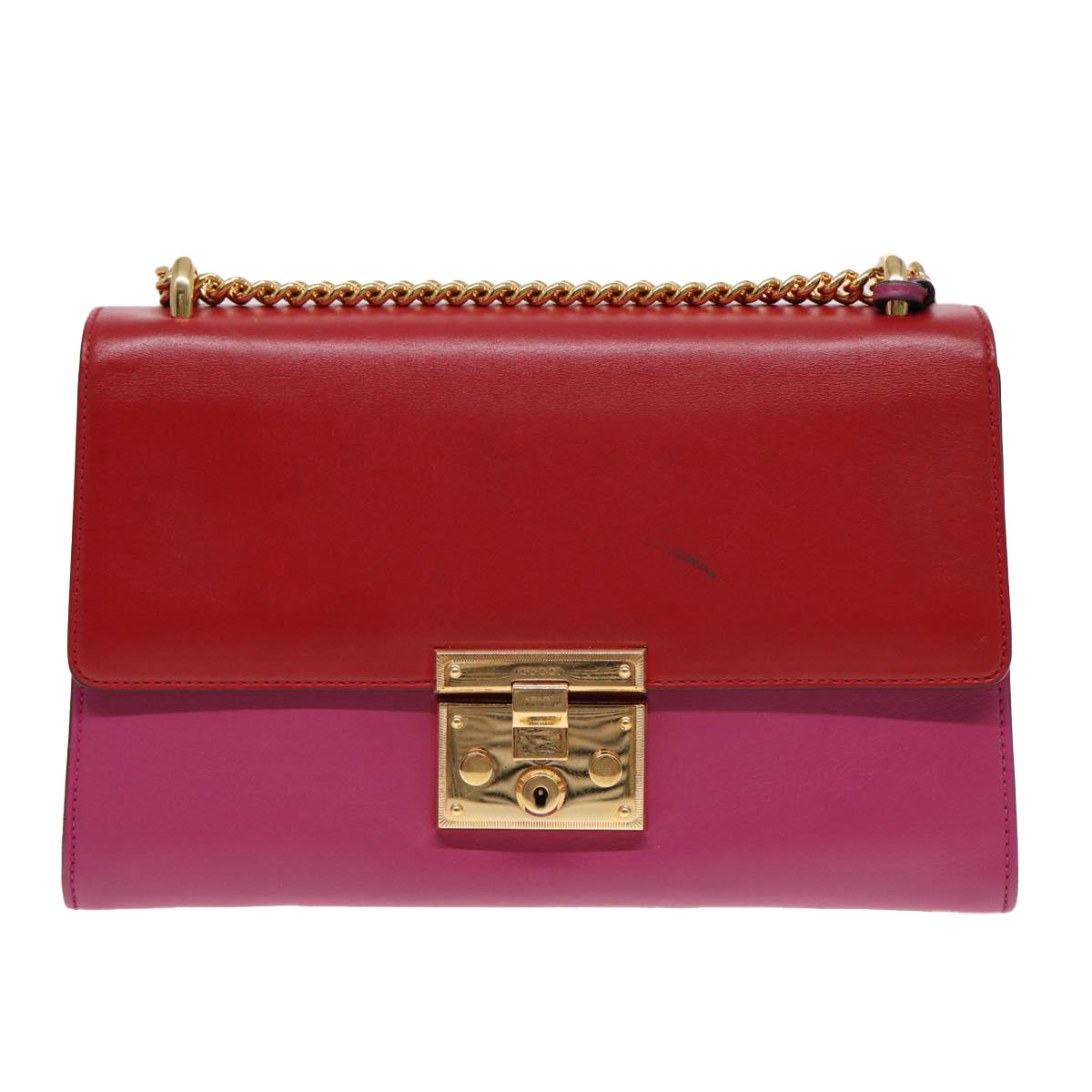 GUCCI Padlock Chain Shoulder Bag Leather Red Pink Auth bs16789