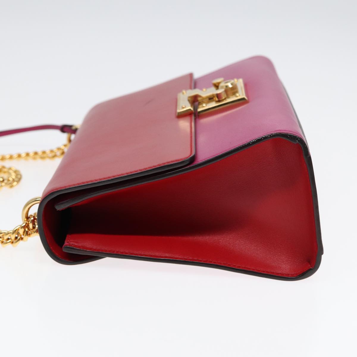 GUCCI Padlock Chain Shoulder Bag Leather Red Pink Auth bs16789