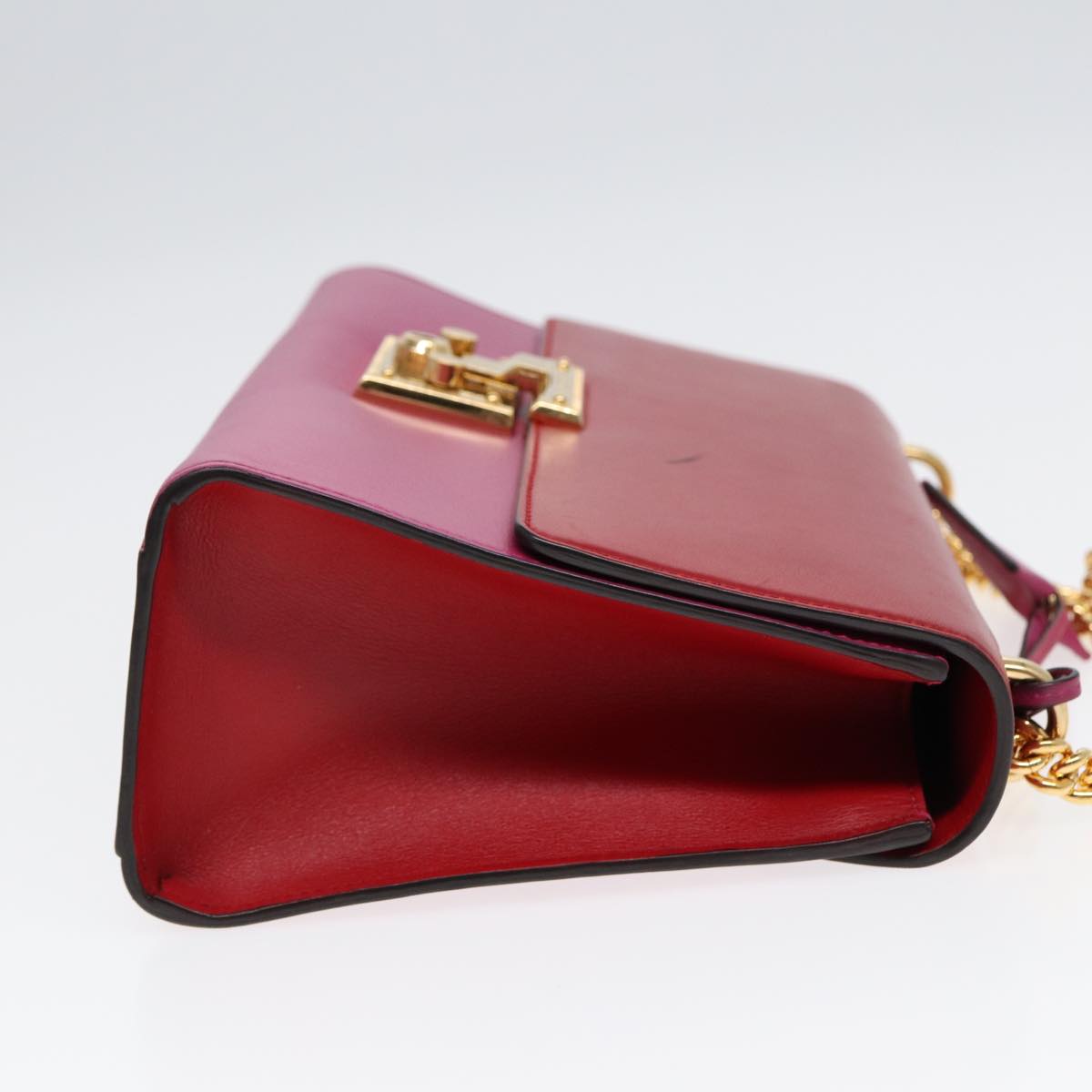 GUCCI Padlock Chain Shoulder Bag Leather Red Pink Auth bs16789