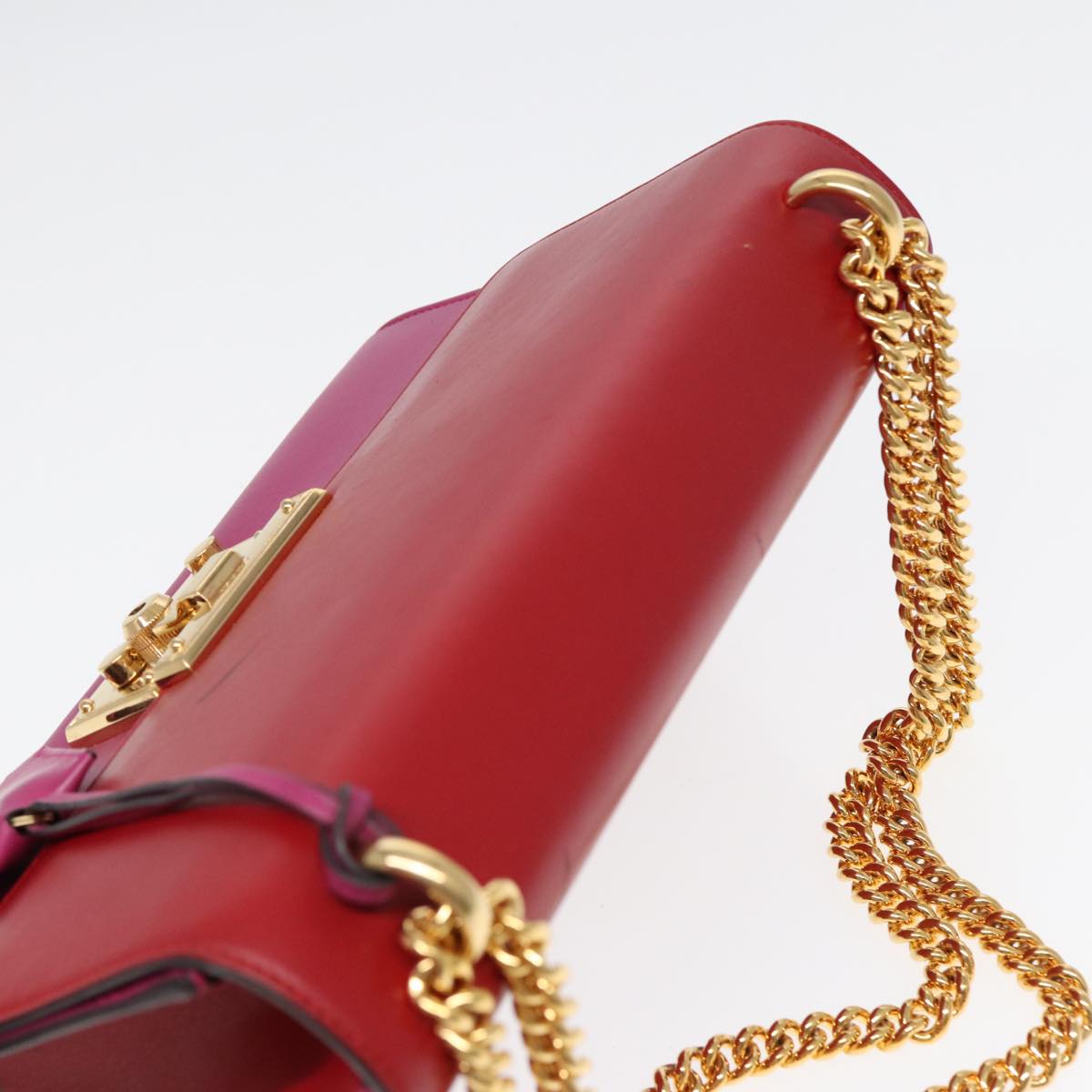 GUCCI Padlock Chain Shoulder Bag Leather Red Pink Auth bs16789