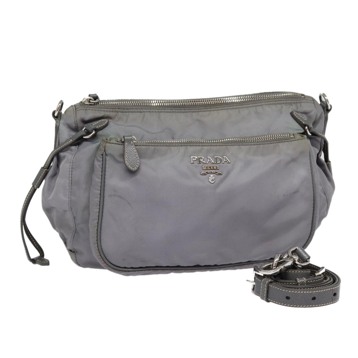 PRADA Shoulder Bag Nylon Gray Auth bs16810