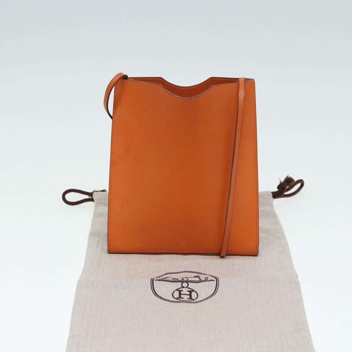 HERMES Onimetu Shoulder Bag Leather Orange Auth bs16816