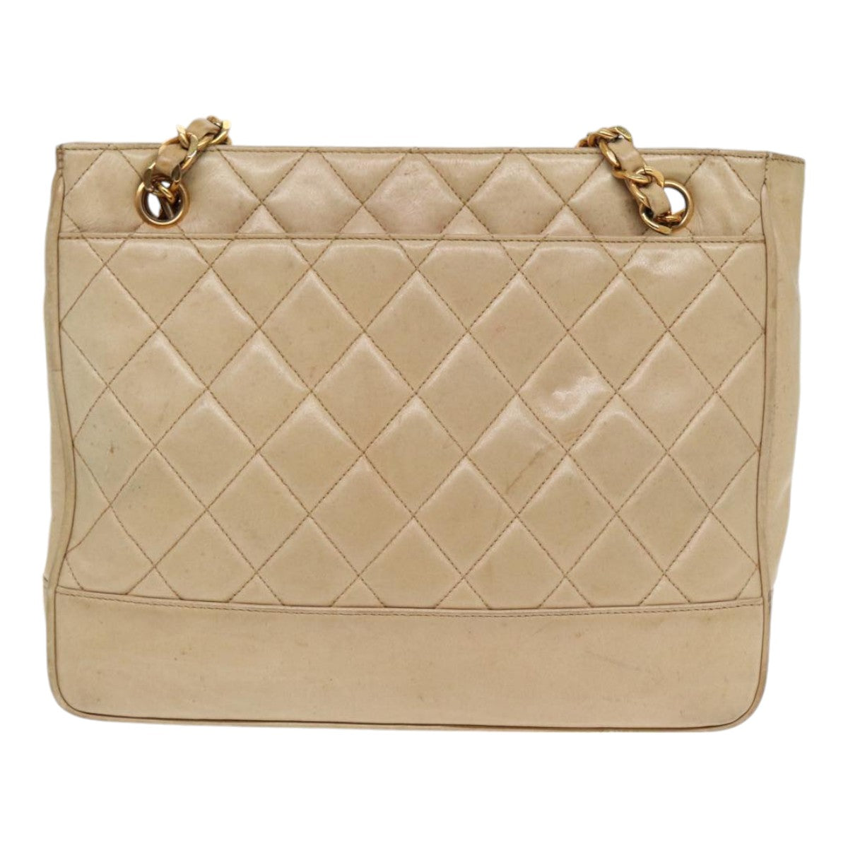 CHANEL Matelasse Chain Shoulder Bag Leather Beige Gold CC Auth bs16820 - 0