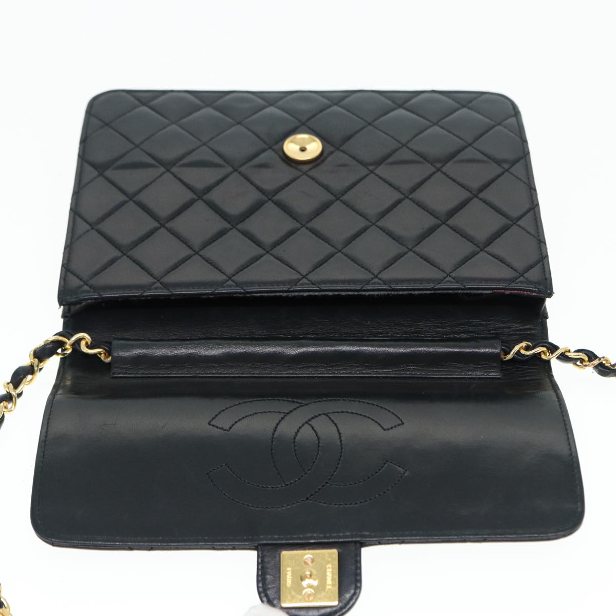 CHANEL Matelasse Chain Shoulder Bag Lamb Skin Black Gold CC Auth bs16822