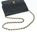 CHANEL Matelasse Chain Shoulder Bag Lamb Skin Black Gold CC Auth bs16822-7
