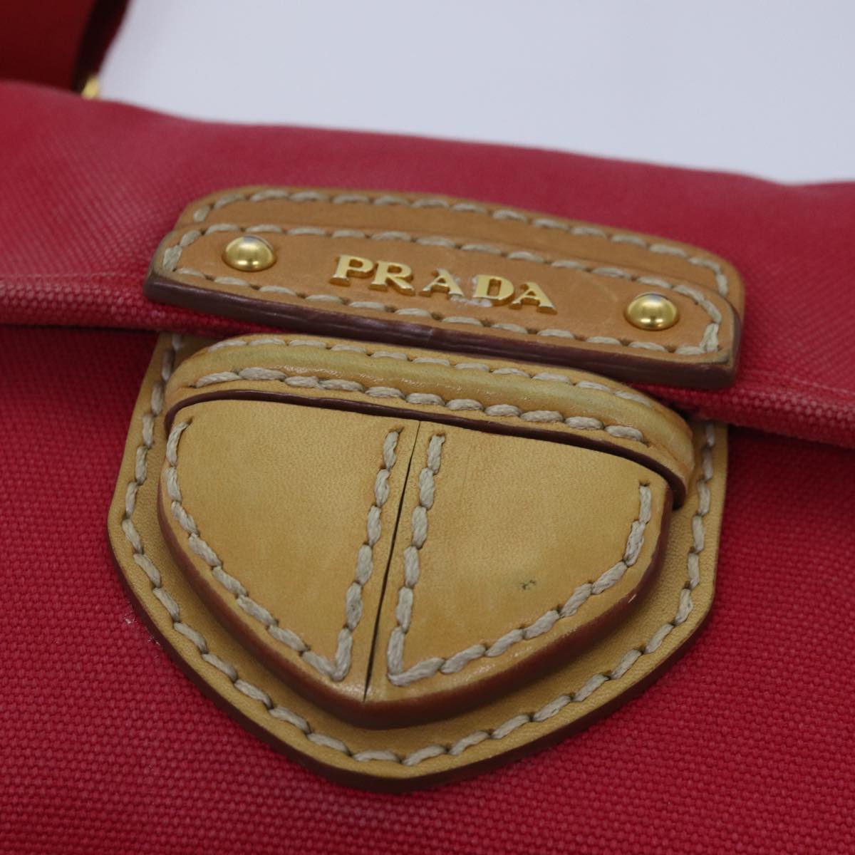 PRADA Shoulder Bag Canvas Red Auth bs16823