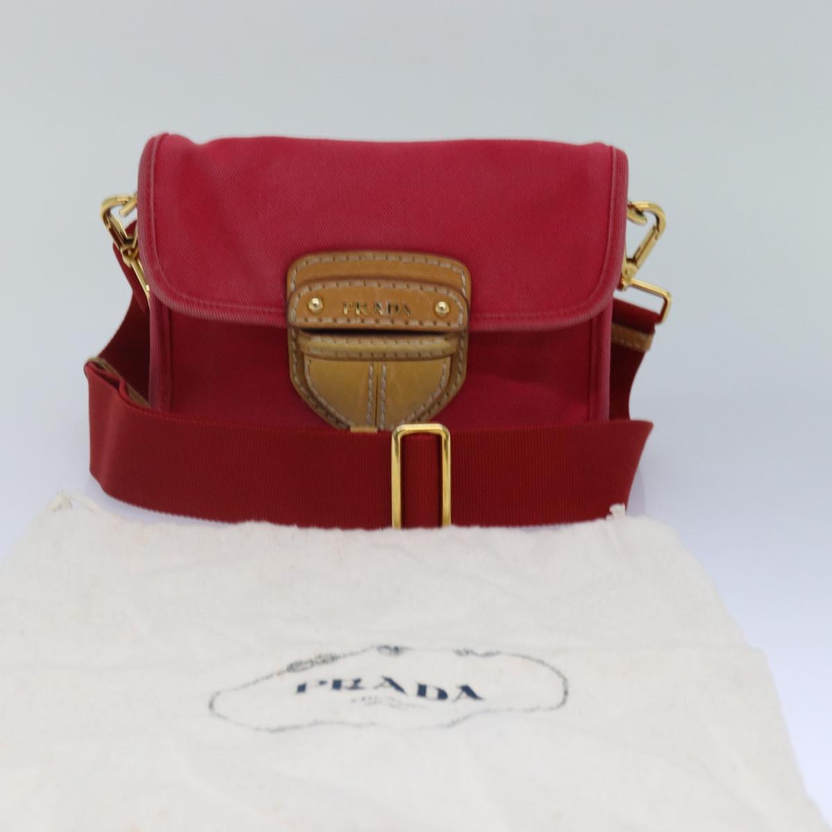 PRADA Shoulder Bag Canvas Red Auth bs16823