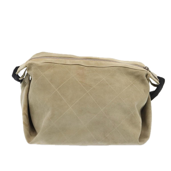 CHANEL Matelasse Shoulder Bag Suede nylon Beige Black Silver CC Auth bs16824