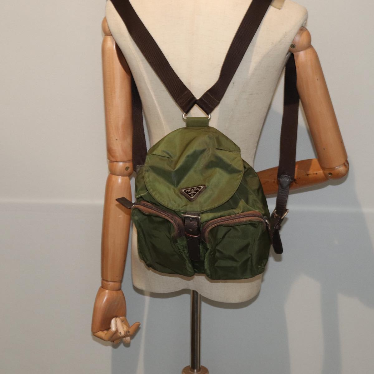 PRADA Backpack Nylon Khaki Auth bs16830