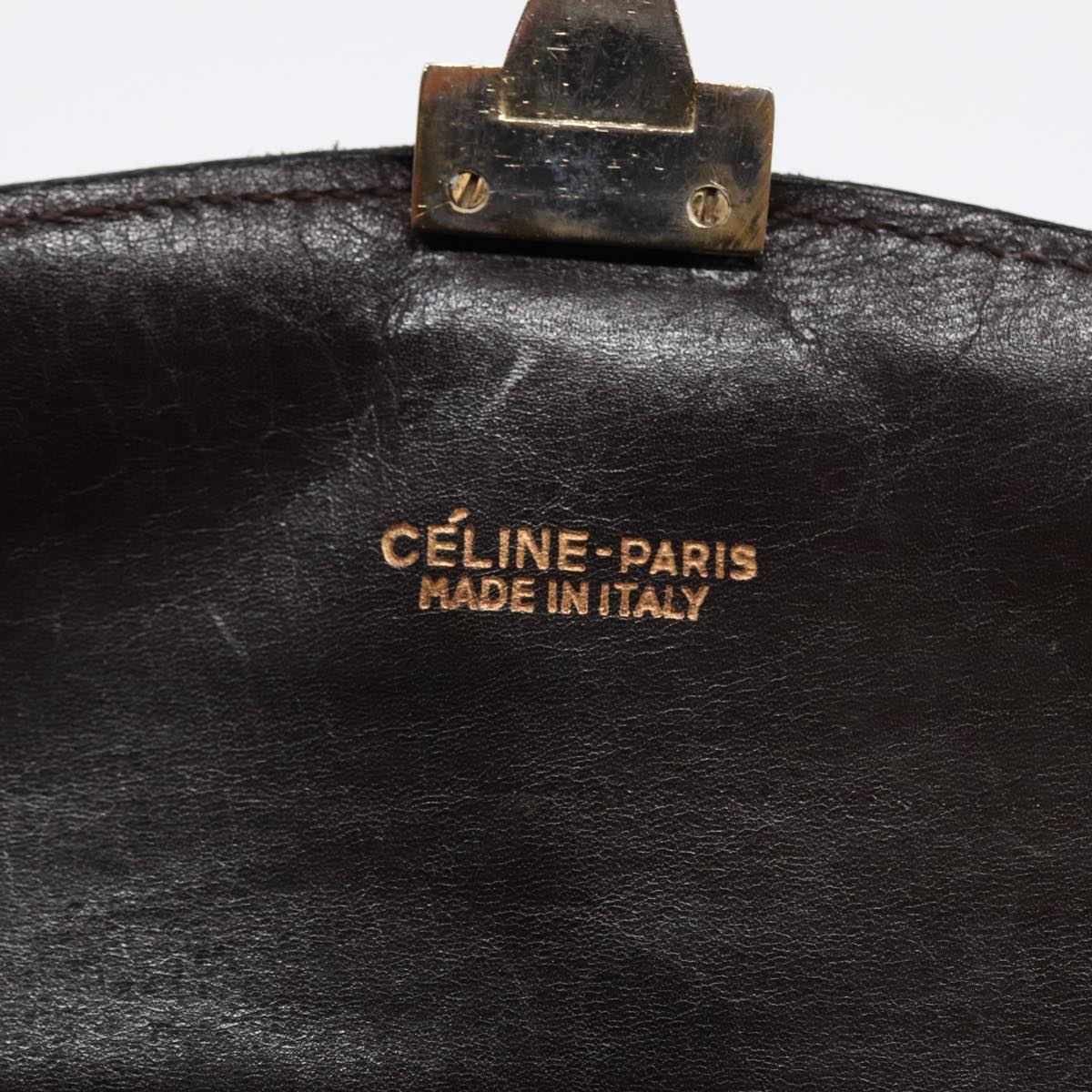 CELINE Clutch Bag Leather Brown Gold Auth bs16841