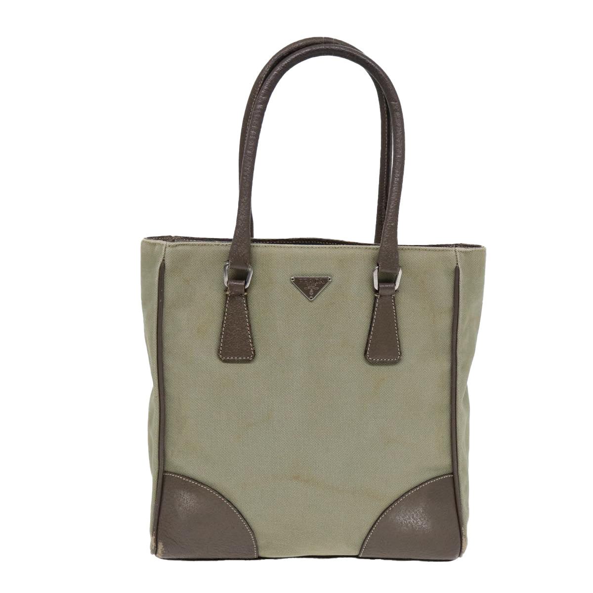 PRADA Hand Bag Canvas Khaki Auth bs16842