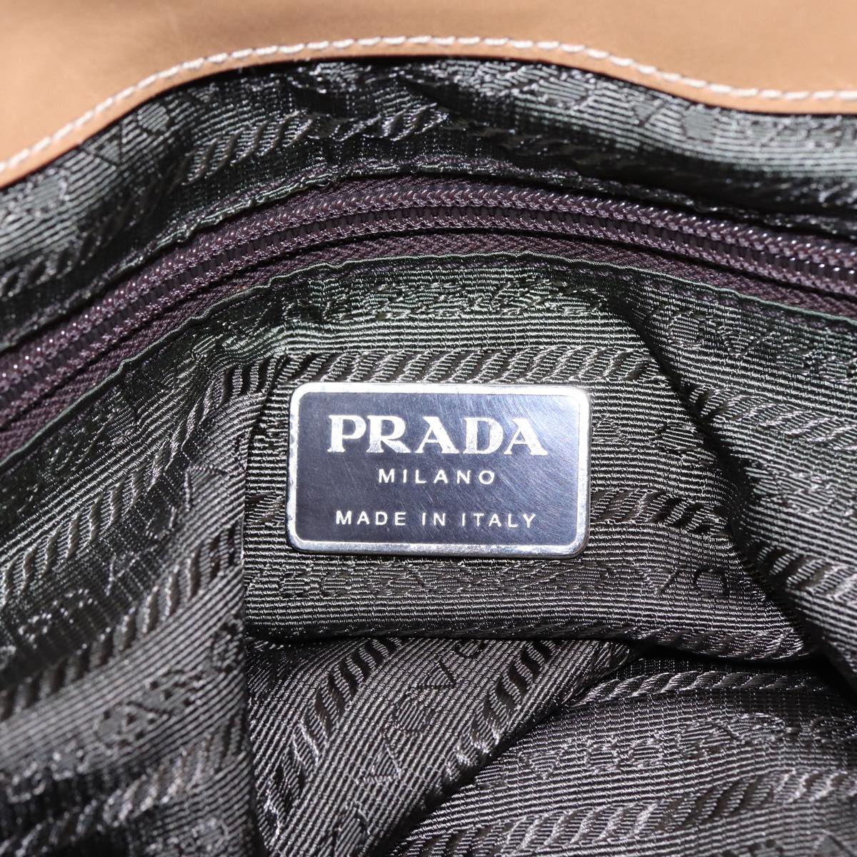 PRADA Tote Bag Nylon Beige Auth bs16845