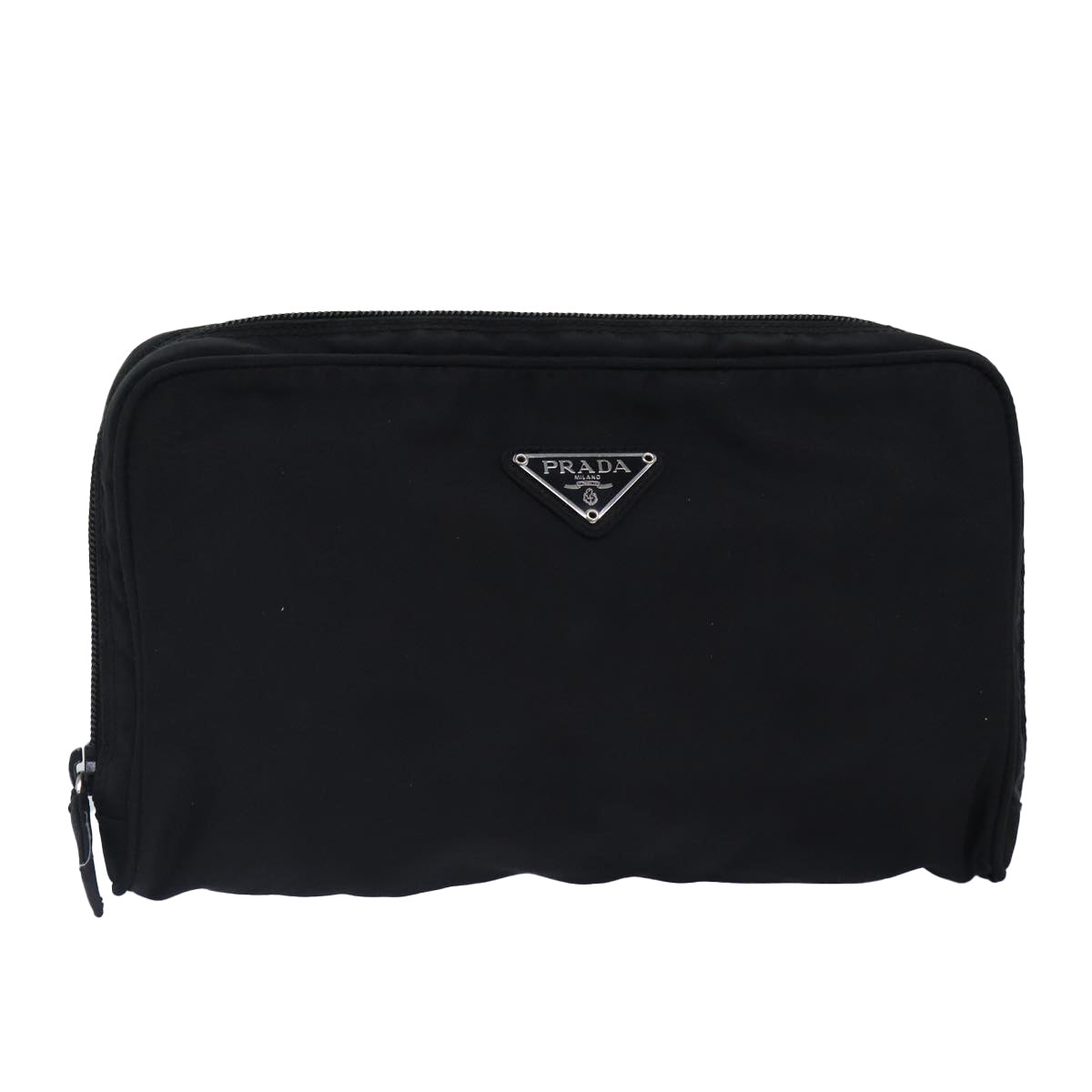 PRADA Pouch Nylon Black Silver Auth bs16848