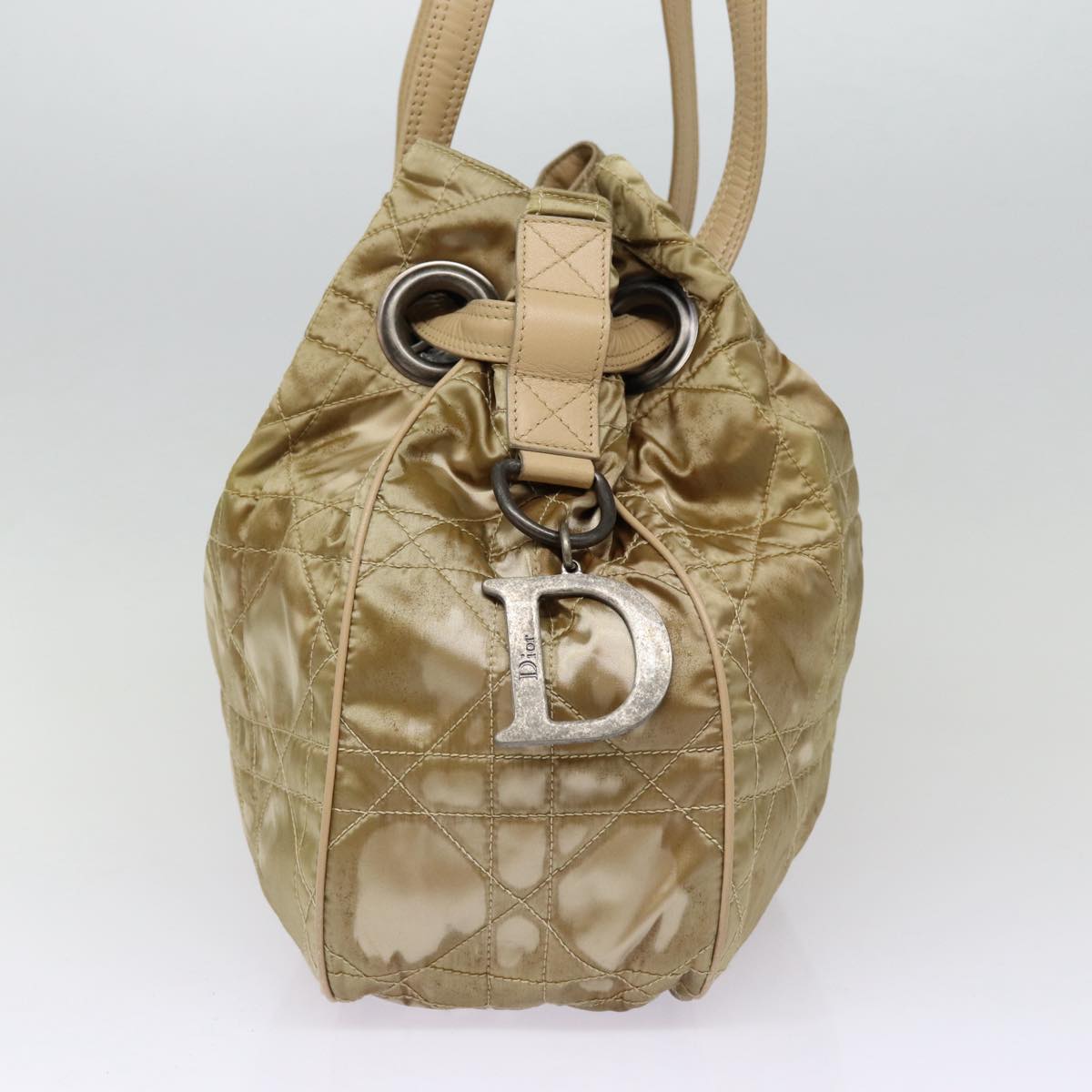 Christian Dior Lady Dior Canage Shoulder Bag Nylon Beige Auth bs16853