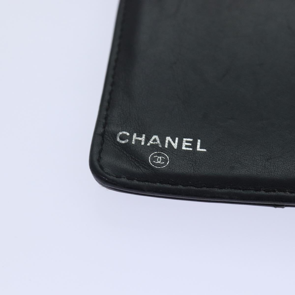 CHANEL Matelasse Wallet Leather Black Silver CC Auth bs16854