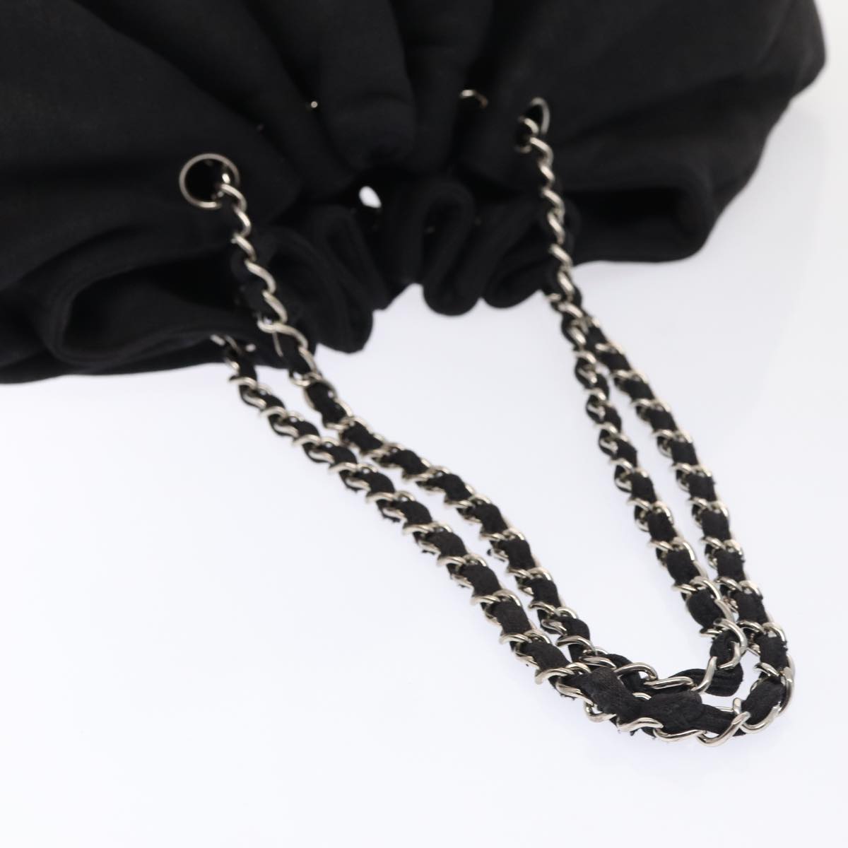 CHANEL Matelasse Chain Tote Bag Cotton Black CC Auth bs16859