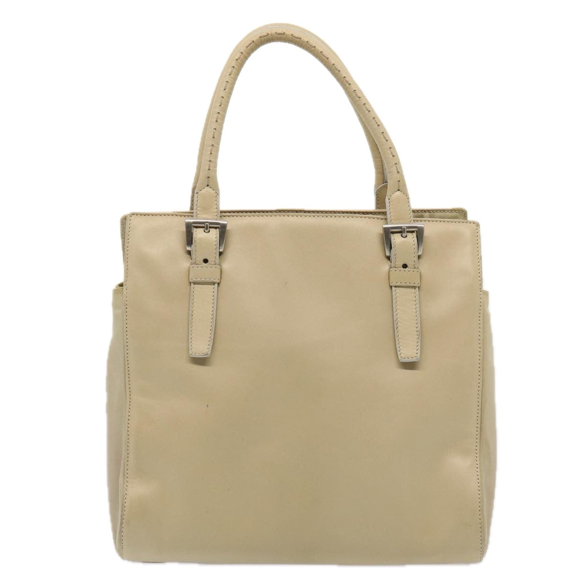 PRADA Hand Bag Leather Beige Auth bs16865 - 0